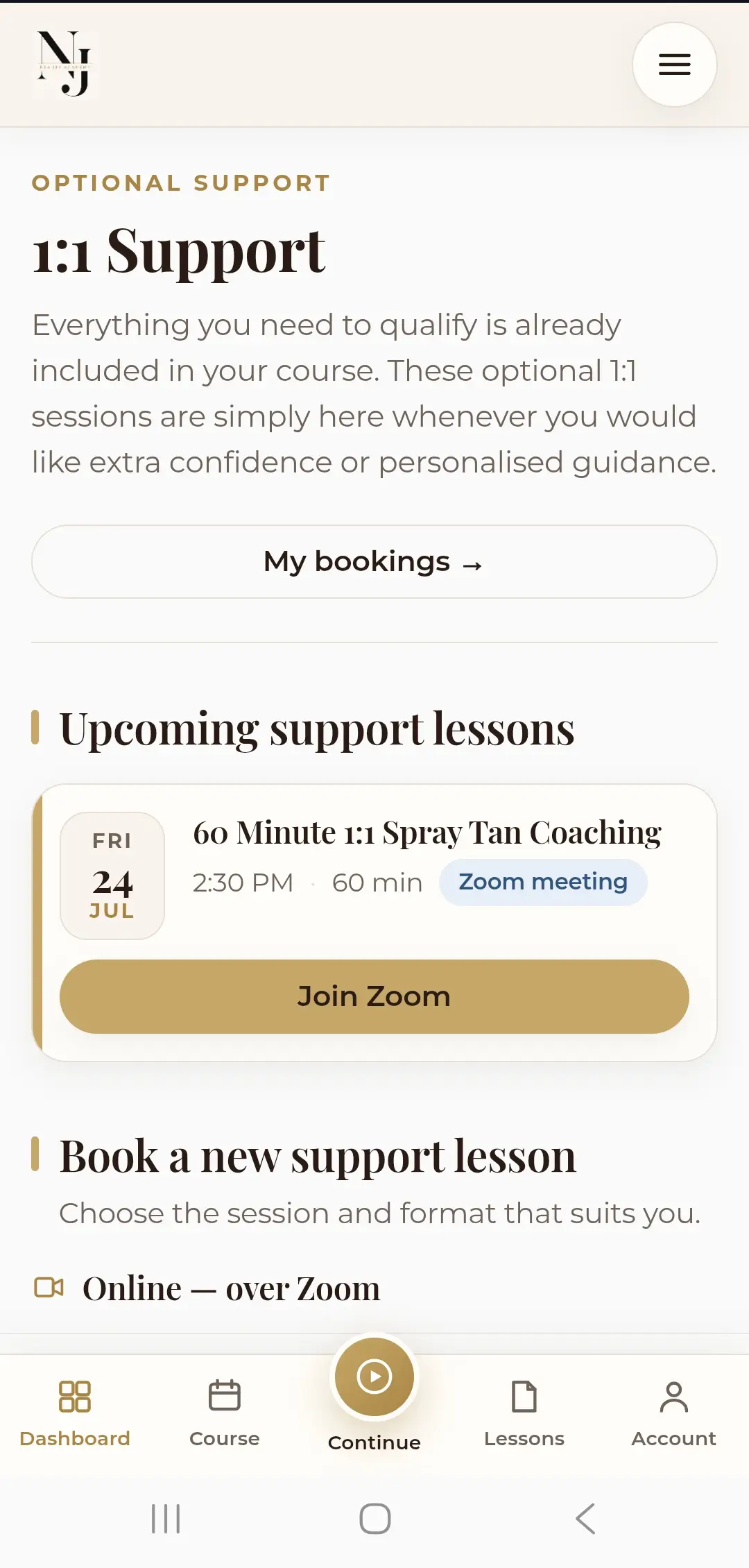 Booking 1:1 support on a phone