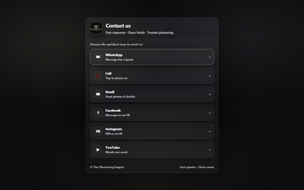 The Plastering Empire — website by Your Website Doctor